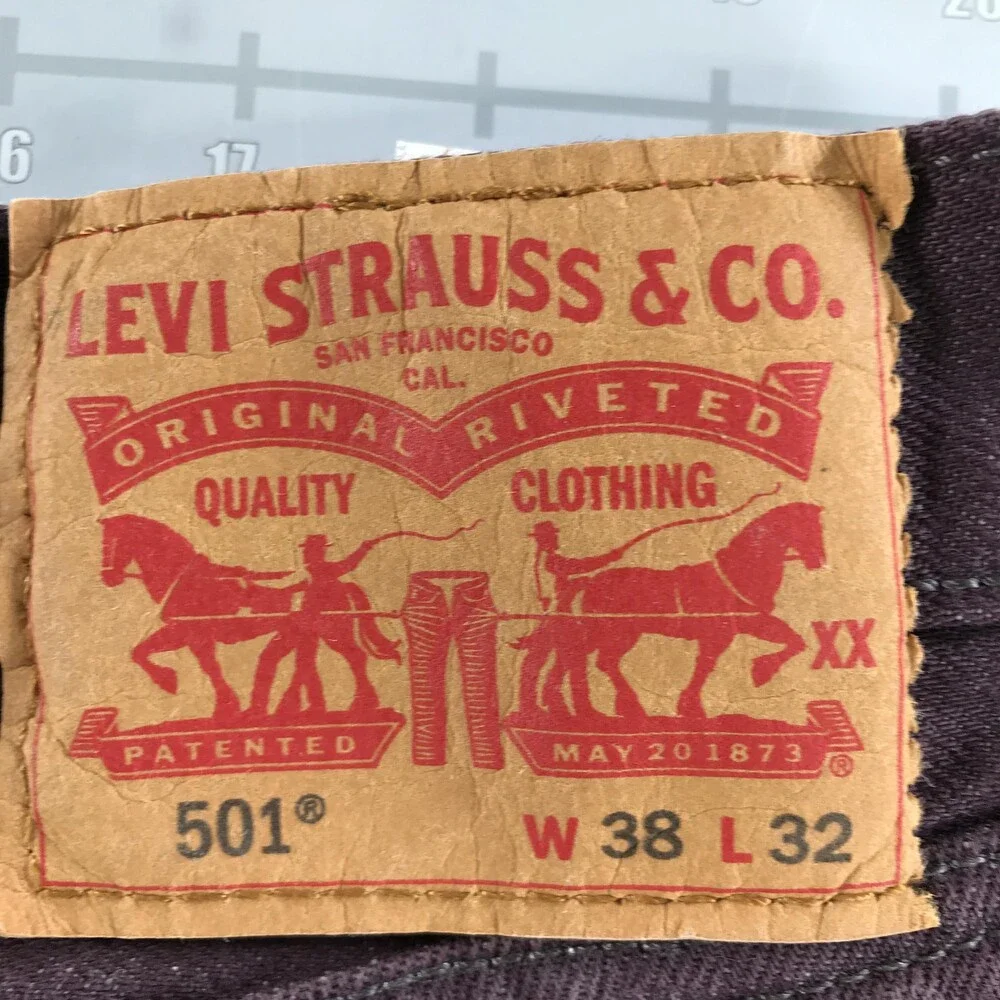 Levi's 501 Jeans Mens 38x28 Purple Straight Leg Button Fly Cone Denim Dark Wash